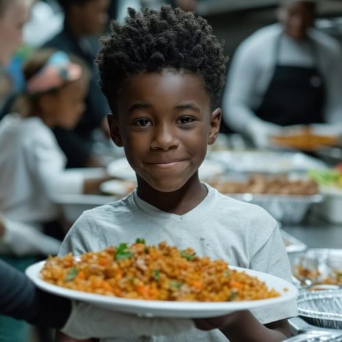 The Gonzalez Foundation - young-black-boy-homeless-shelter-receives-help-volunteers-distribute-food